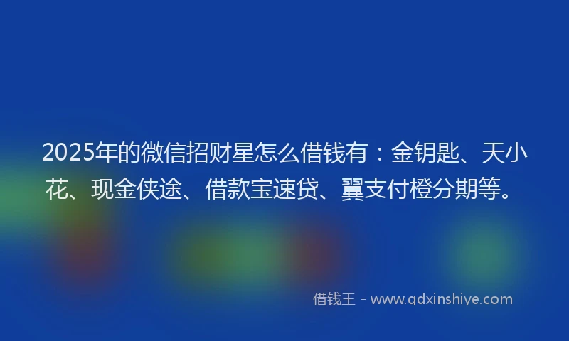 2025年的微信招财星怎么借钱有：金钥匙、天小花、现金侠途、借款宝速贷、翼支付橙分期等。