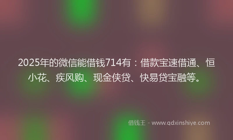 2025年的微信能借钱714有：借款宝速借通、恒小花、疾风购、现金侠贷、快易贷宝融等。