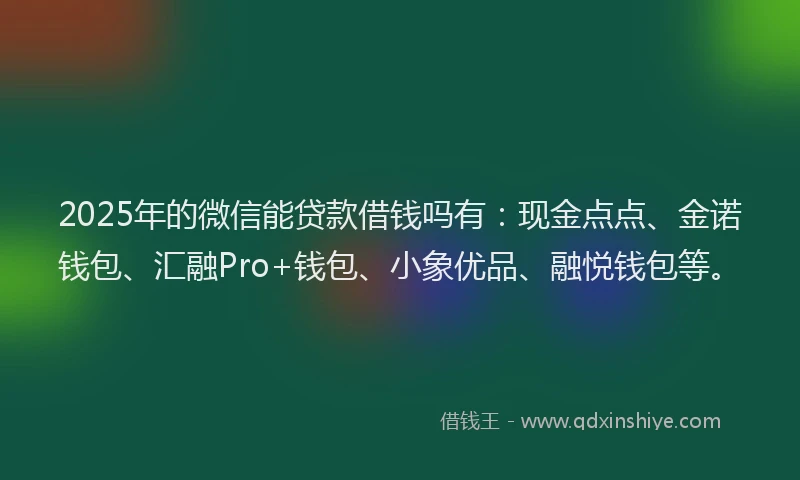 2025年的微信能贷款借钱吗有：现金点点、金诺钱包、汇融Pro+钱包、小象优品、融悦钱包等。