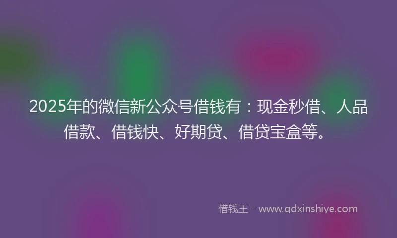 2025年的微信新公众号借钱有：现金秒借、人品借款、借钱快、好期贷、借贷宝盒等。