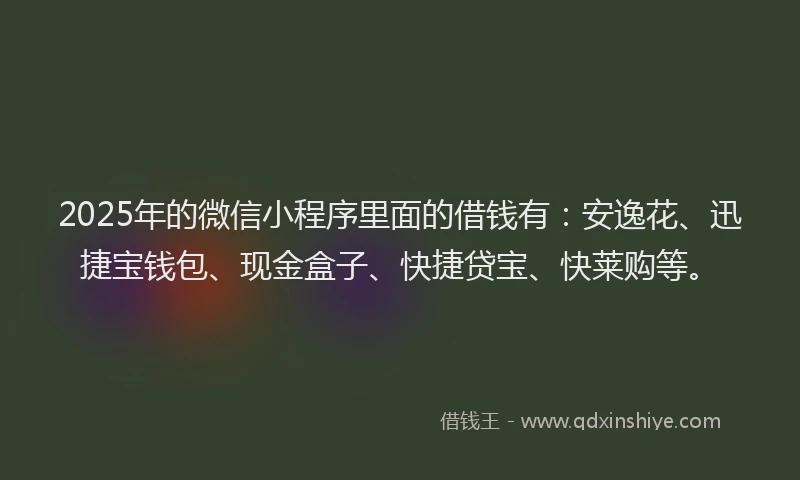 2025年的微信小程序里面的借钱有：安逸花、迅捷宝钱包、现金盒子、快捷贷宝、快莱购等。