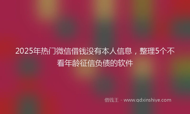2025年热门微信借钱没有本人信息，整理5个不看年龄征信负债的软件