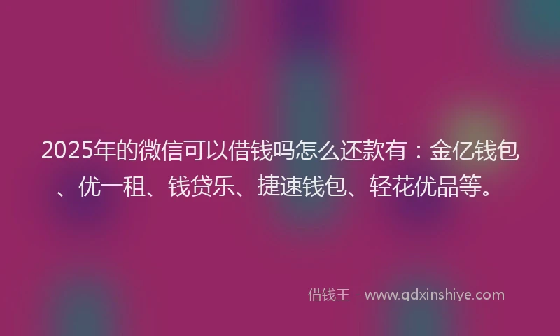 2025年的微信可以借钱吗怎么还款有：金亿钱包、优一租、钱贷乐、捷速钱包、轻花优品等。