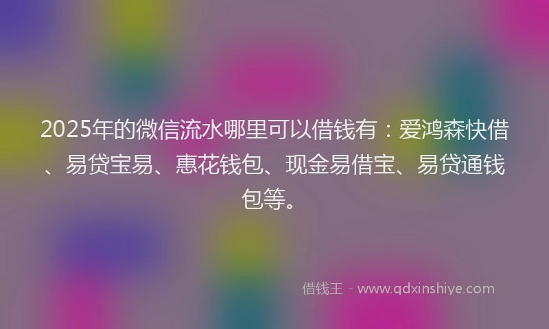 2025年的微信流水哪里可以借钱有：爱鸿森快借、易贷宝易、惠花钱包、现金易借宝、易贷通钱包等。