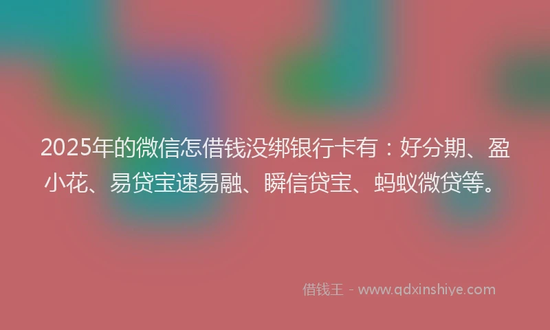2025年的微信怎借钱没绑银行卡有：好分期、盈小花、易贷宝速易融、瞬信贷宝、蚂蚁微贷等。