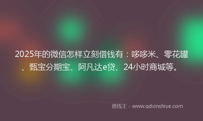 2025年的微信怎样立刻借钱有：哆哆米、零花罐、甄宝分期宝、阿凡达e贷、24小时商城等。