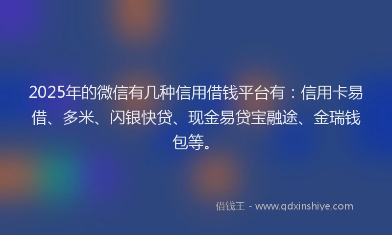 2025年的微信有几种信用借钱平台有：信用卡易借、多米、闪银快贷、现金易贷宝融途、金瑞钱包等。