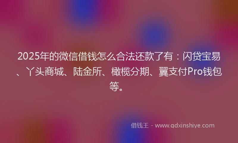 2025年的微信借钱怎么合法还款了有：闪贷宝易、丫头商城、陆金所、橄榄分期、翼支付Pro钱包等。