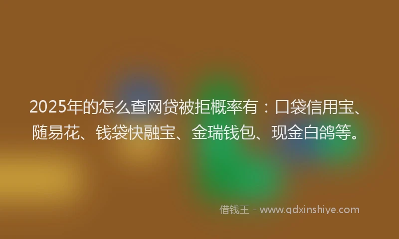 2025年的怎么查网贷被拒概率有：口袋信用宝、随易花、钱袋快融宝、金瑞钱包、现金白鸽等。
