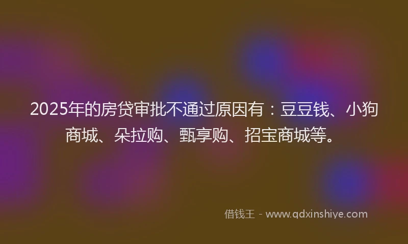 2025年的房贷审批不通过原因有：豆豆钱、小狗商城、朵拉购、甄享购、招宝商城等。