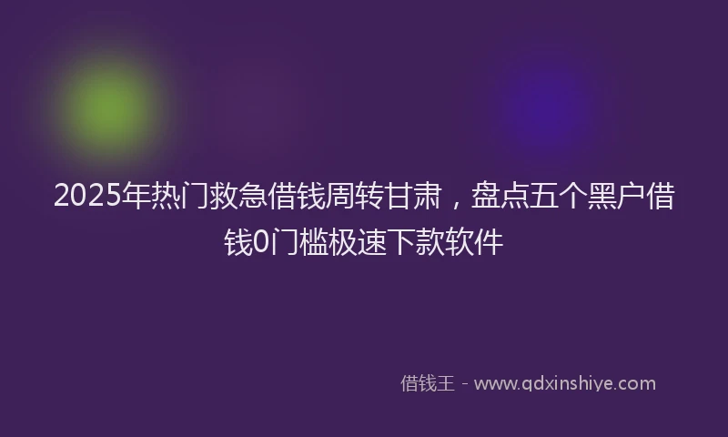 2025年热门救急借钱周转甘肃，盘点五个黑户借钱0门槛极速下款软件