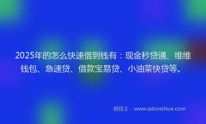 2025年的怎么快速借到钱有：现金秒贷通、维维钱包、急速贷、借款宝易贷、小油菜快贷等。