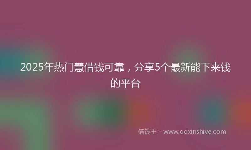 2025年热门慧借钱可靠，分享5个最新能下来钱的平台