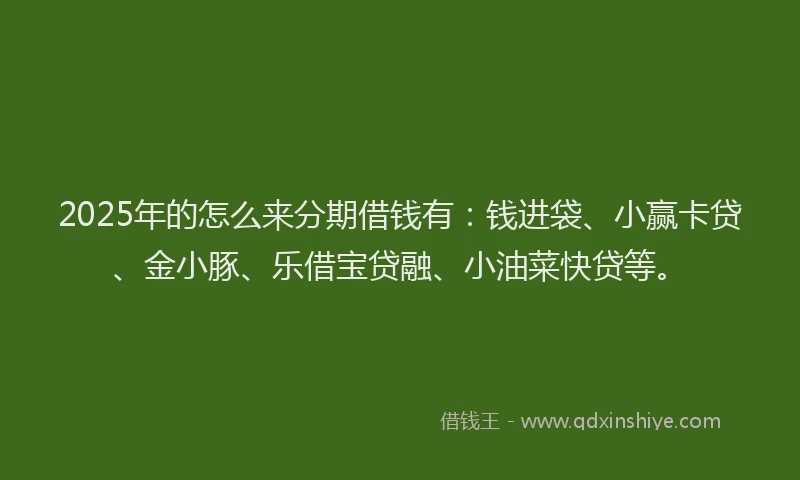 2025年的怎么来分期借钱有：钱进袋、小赢卡贷、金小豚、乐借宝贷融、小油菜快贷等。