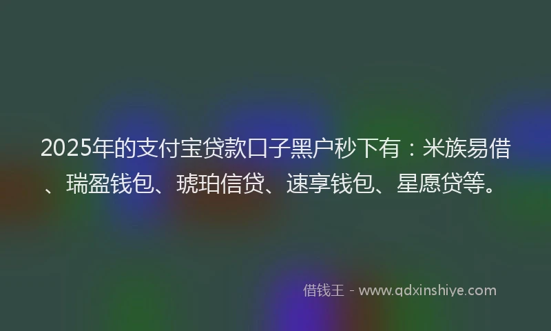 2025年的支付宝贷款口子黑户秒下有：米族易借、瑞盈钱包、琥珀信贷、速享钱包、星愿贷等。