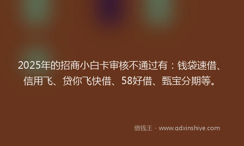 2025年的招商小白卡审核不通过有：钱袋速借、信用飞、贷你飞快借、58好借、甄宝分期等。
