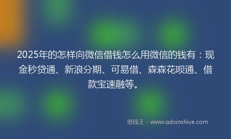 2025年的怎样向微信借钱怎么用微信的钱有：现金秒贷通、新浪分期、可易借、森森花呗通、借款宝速融等。