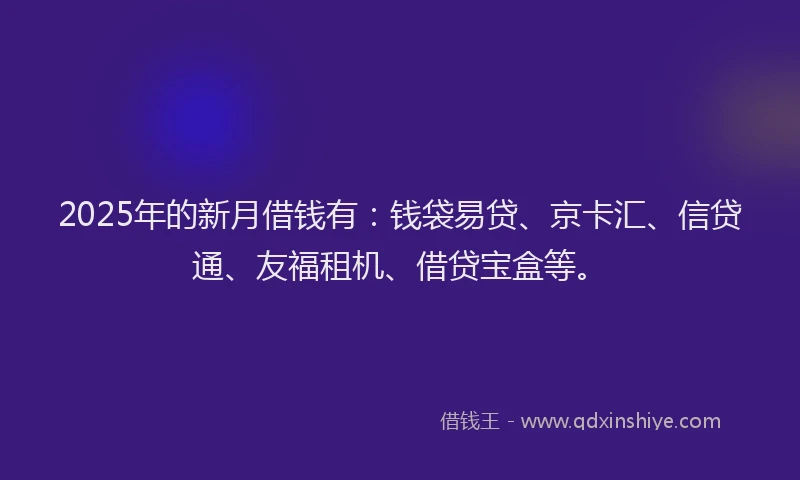 2025年的新月借钱有：钱袋易贷、京卡汇、信贷通、友福租机、借贷宝盒等。