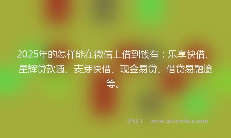 2025年的怎样能在微信上借到钱有：乐享快借、星辉贷款通、麦芽快借、现金易贷、借贷易融途等。