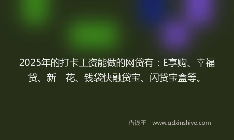 2025年的打卡工资能做的网贷有：E享购、幸福贷、新一花、钱袋快融贷宝、闪贷宝盒等。