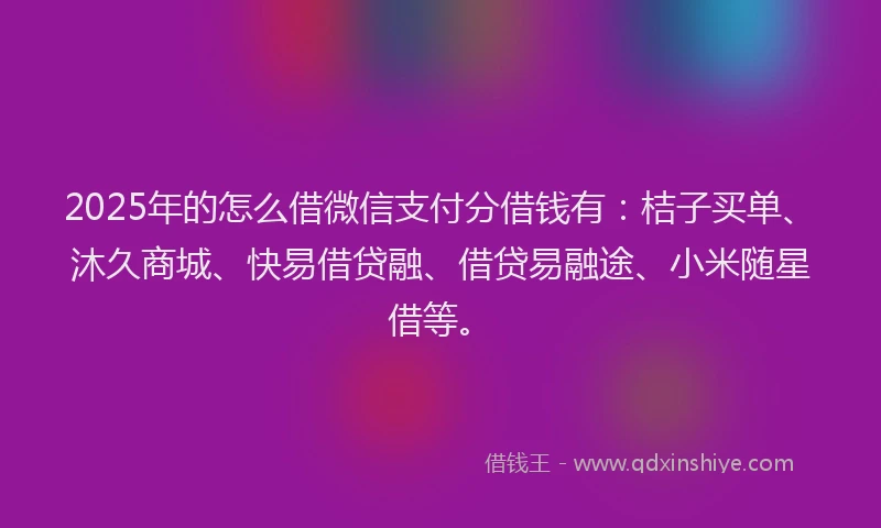2025年的怎么借微信支付分借钱有：桔子买单、沐久商城、快易借贷融、借贷易融途、小米随星借等。
