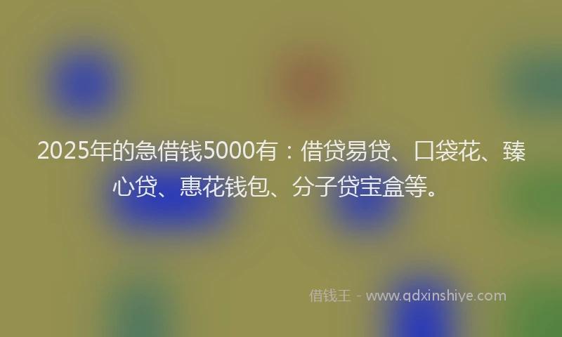 2025年的急借钱5000有：借贷易贷、口袋花、臻心贷、惠花钱包、分子贷宝盒等。