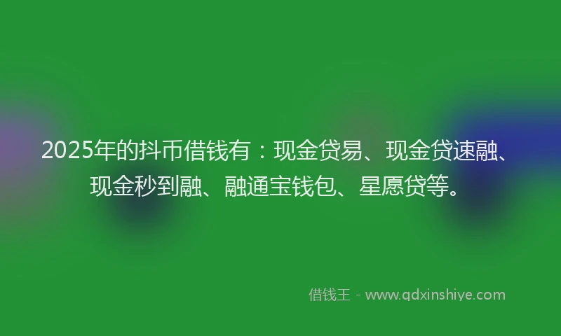 2025年的抖币借钱有：现金贷易、现金贷速融、现金秒到融、融通宝钱包、星愿贷等。