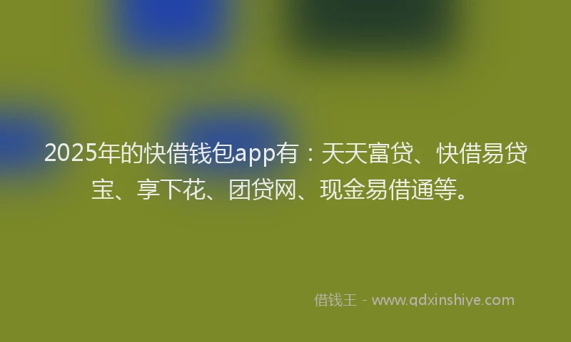 2025年的快借钱包app有：天天富贷、快借易贷宝、享下花、团贷网、现金易借通等。
