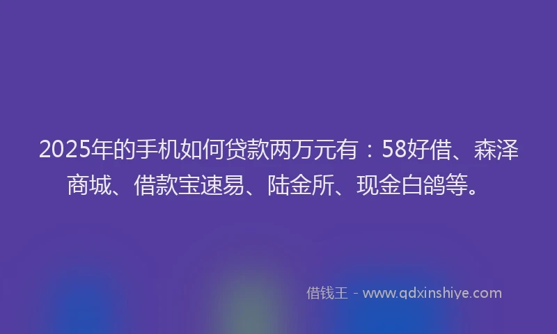 2025年的手机如何贷款两万元有：58好借、森泽商城、借款宝速易、陆金所、现金白鸽等。