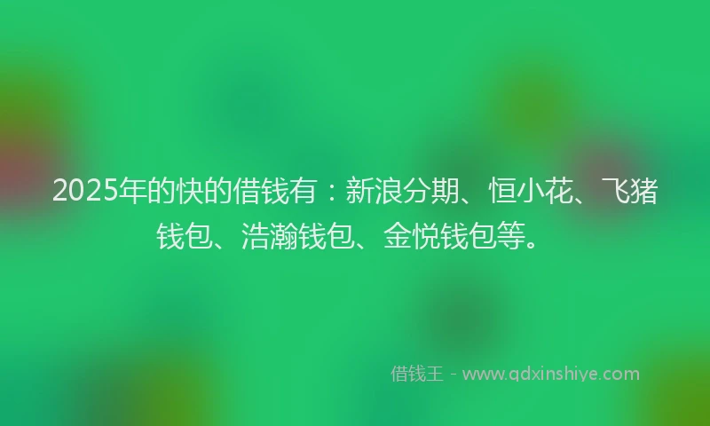 2025年的快的借钱有：新浪分期、恒小花、飞猪钱包、浩瀚钱包、金悦钱包等。