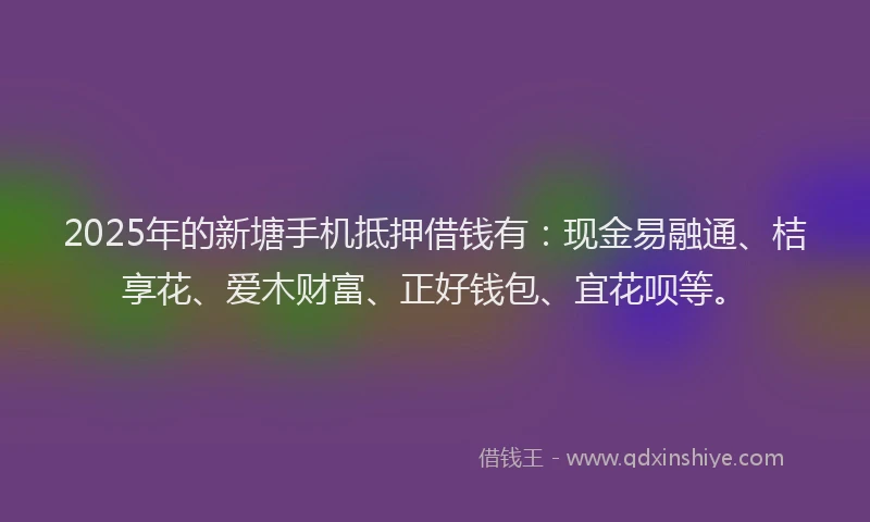 2025年的新塘手机抵押借钱有：现金易融通、桔享花、爱木财富、正好钱包、宜花呗等。