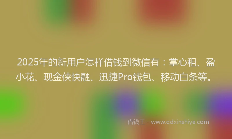 2025年的新用户怎样借钱到微信有：掌心租、盈小花、现金侠快融、迅捷Pro钱包、移动白条等。
