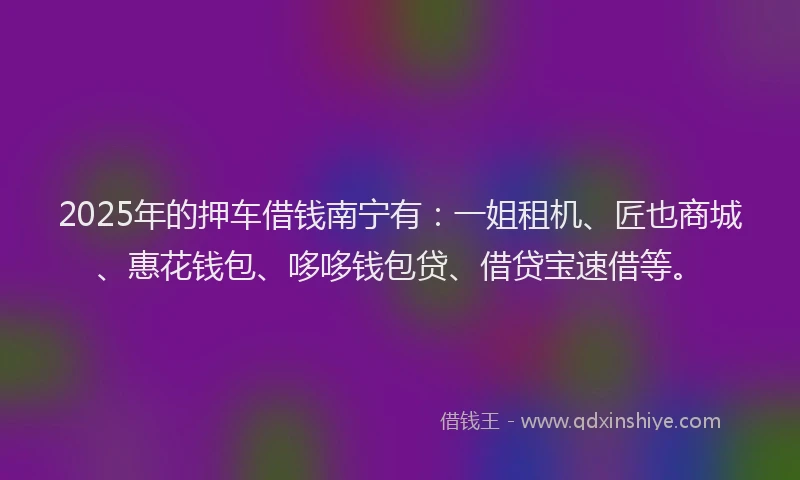 2025年的押车借钱南宁有：一姐租机、匠也商城、惠花钱包、哆哆钱包贷、借贷宝速借等。