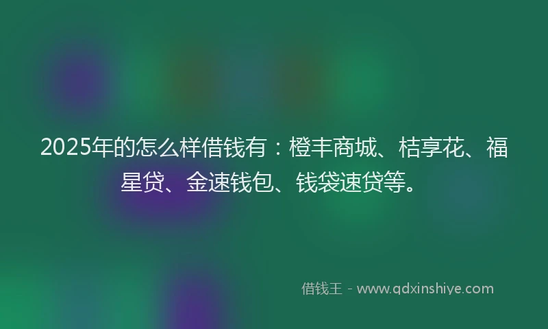 2025年的怎么样借钱有：橙丰商城、桔享花、福星贷、金速钱包、钱袋速贷等。