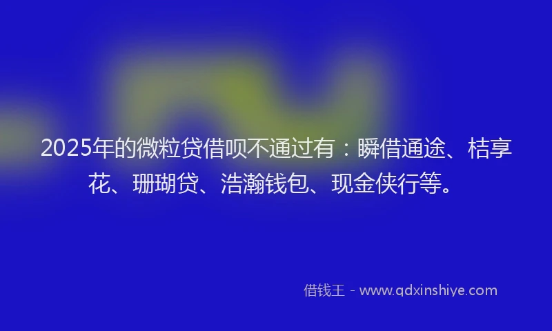 2025年的微粒贷借呗不通过有：瞬借通途、桔享花、珊瑚贷、浩瀚钱包、现金侠行等。
