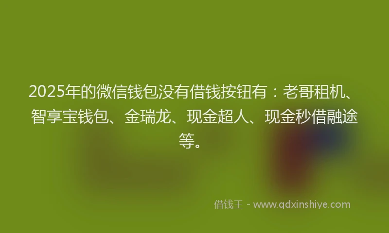 2025年的微信钱包没有借钱按钮有：老哥租机、智享宝钱包、金瑞龙、现金超人、现金秒借融途等。