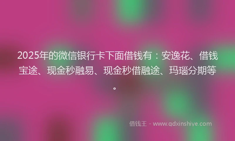 2025年的微信银行卡下面借钱有：安逸花、借钱宝途、现金秒融易、现金秒借融途、玛瑙分期等。