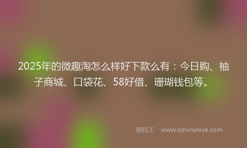 2025年的微趣淘怎么样好下款么有：今日购、柚子商城、口袋花、58好借、珊瑚钱包等。
