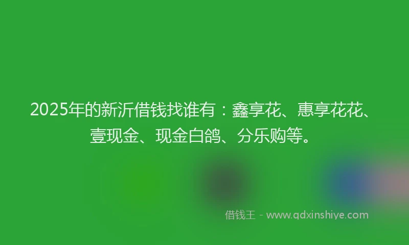 2025年的新沂借钱找谁有：鑫享花、惠享花花、壹现金、现金白鸽、分乐购等。