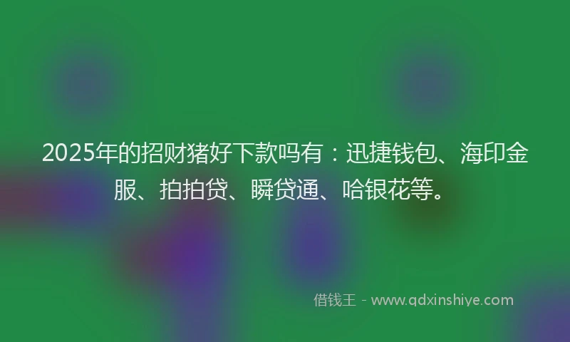 2025年的招财猪好下款吗有：迅捷钱包、海印金服、拍拍贷、瞬贷通、哈银花等。