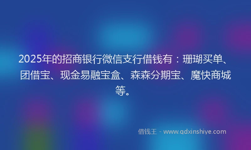 2025年的招商银行微信支行借钱有：珊瑚买单、团借宝、现金易融宝盒、森森分期宝、魔快商城等。