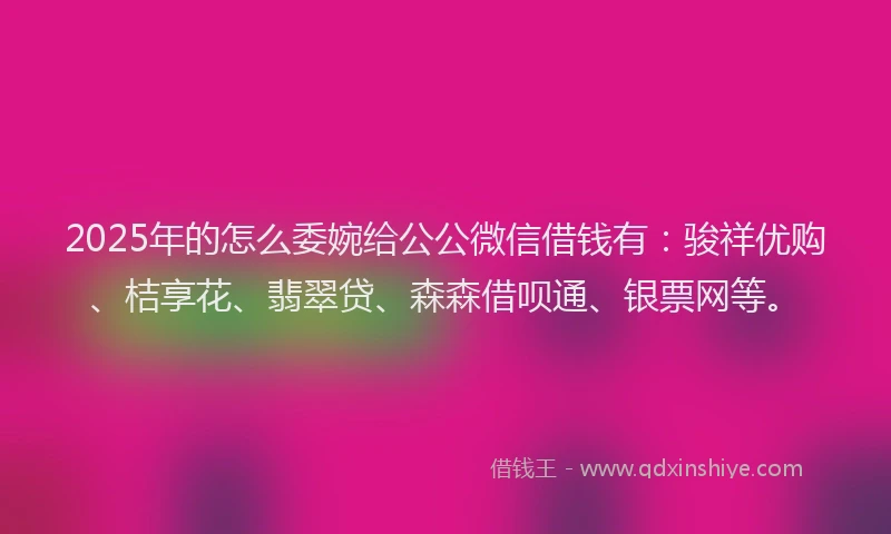 2025年的怎么委婉给公公微信借钱有：骏祥优购、桔享花、翡翠贷、森森借呗通、银票网等。