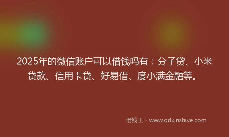 2025年的微信账户可以借钱吗有：分子贷、小米贷款、信用卡贷、好易借、度小满金融等。