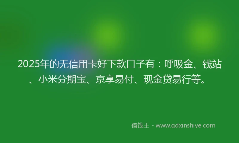 2025年的无信用卡好下款口子有：呼吸金、钱站、小米分期宝、京享易付、现金贷易行等。