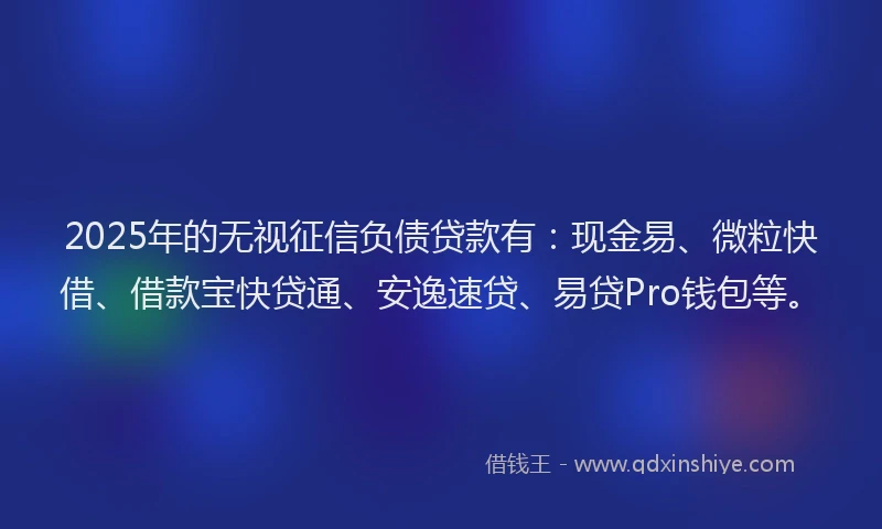 2025年的无视征信负债贷款有：现金易、微粒快借、借款宝快贷通、安逸速贷、易贷Pro钱包等。
