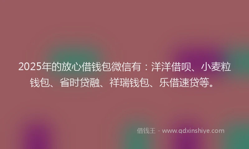 2025年的放心借钱包微信有：洋洋借呗、小麦粒钱包、省时贷融、祥瑞钱包、乐借速贷等。
