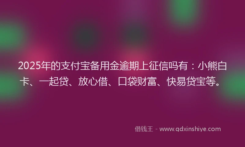 2025年的支付宝备用金逾期上征信吗有：小熊白卡、一起贷、放心借、口袋财富、快易贷宝等。
