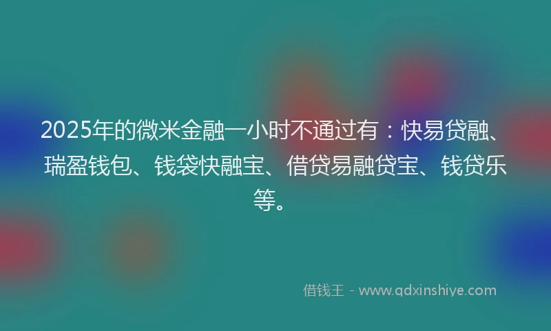 2025年的微米金融一小时不通过有：快易贷融、瑞盈钱包、钱袋快融宝、借贷易融贷宝、钱贷乐等。
