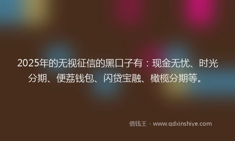 2025年的无视征信的黑口子有：现金无忧、时光分期、便荔钱包、闪贷宝融、橄榄分期等。