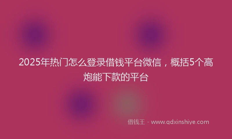 2025年热门怎么登录借钱平台微信，概括5个高炮能下款的平台